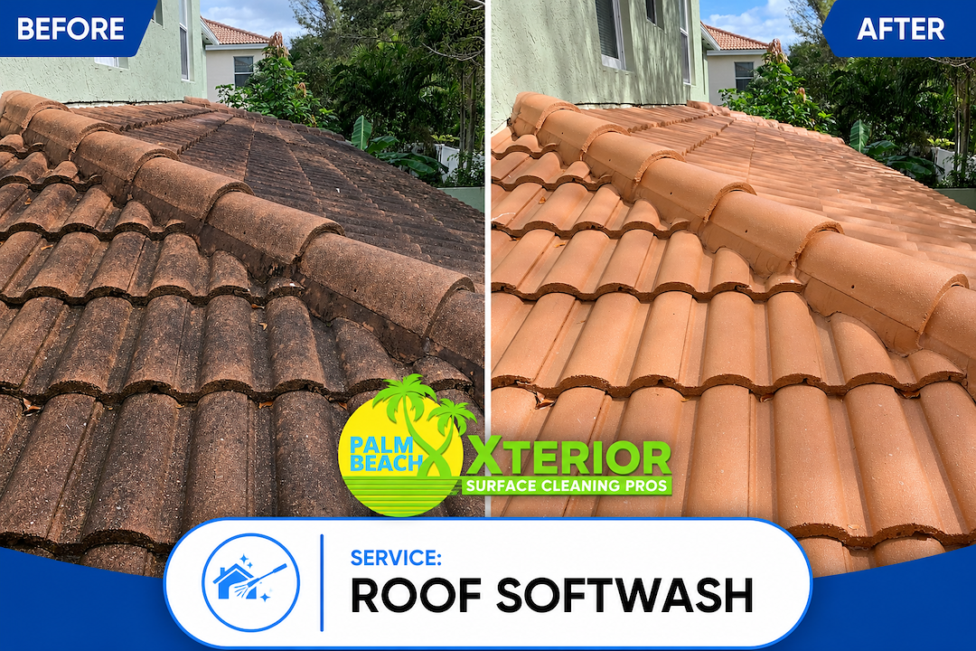 Roof Soft Washing in Palm Beach Gardens, FL | Tile Roof Cleaning Before & After